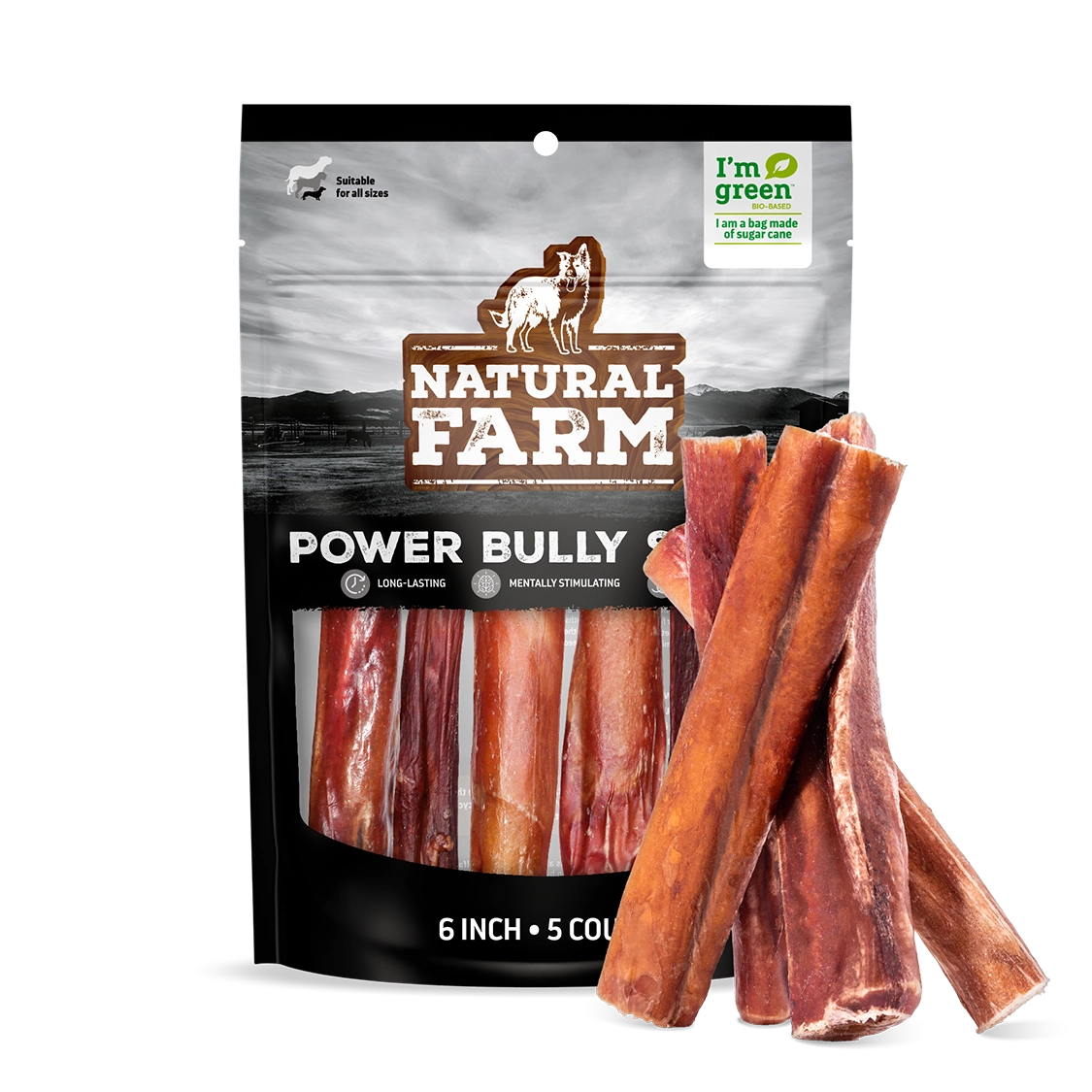 Natural Farm Australia Power Bully Sticks 6-Inch 5-Count bag - long-lasting and mentally stimulating